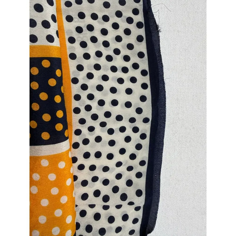 Bill Blass Vintage 90s Silk Polka Dot Oblong Scarf Navy Yellow 58 x 11